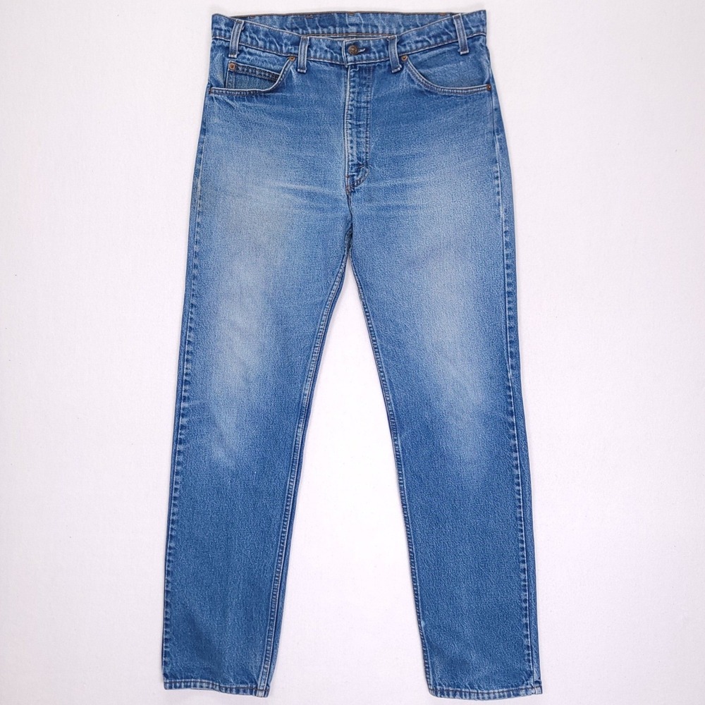 Vintage Levis 205 Orange Tab Jeans Mens 34x33 Blue Straight Leg Made in USA 90s